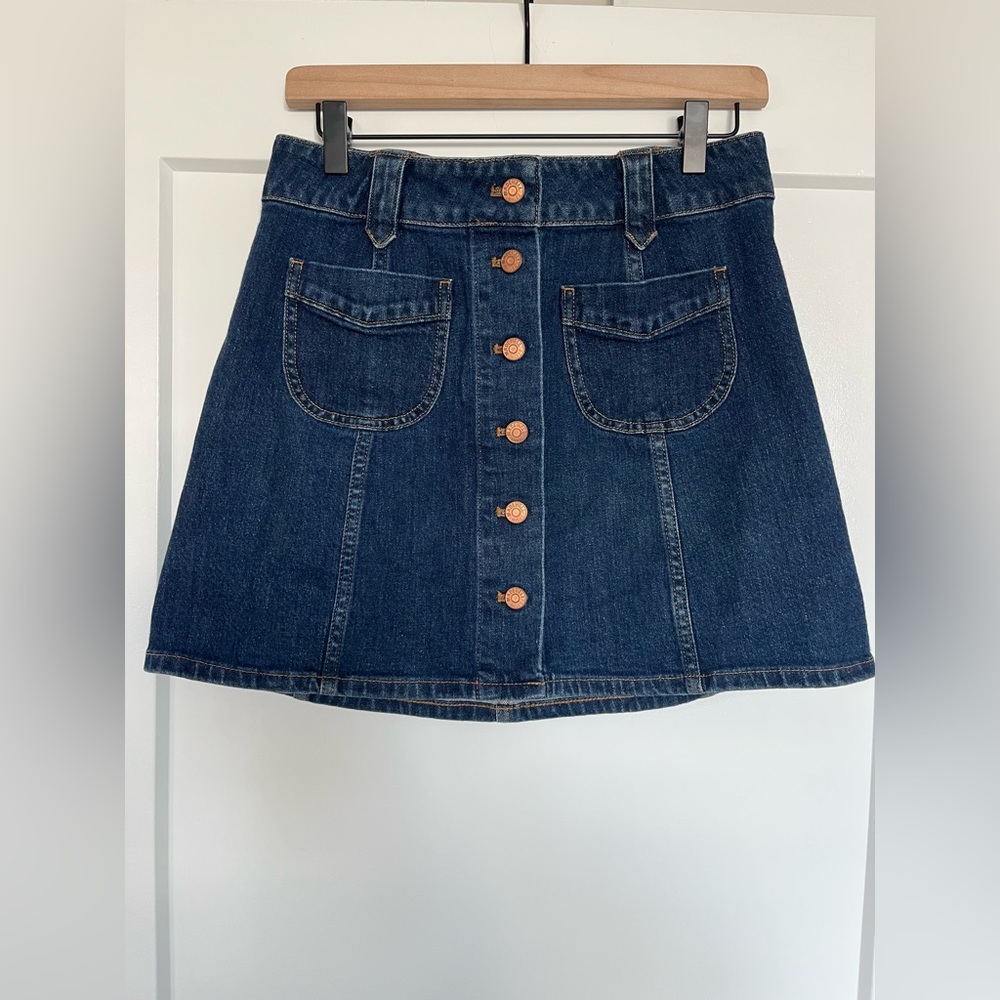 Madewell Button Front Denim A-Line Mini Skirt Patch Pocket